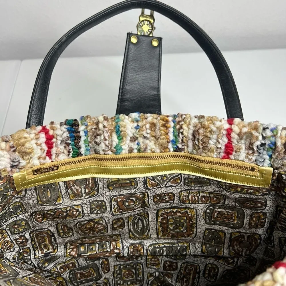 Vintage Sherpa Knit Multicolor Two Black Two Straps Hand Bag Laptop Bag